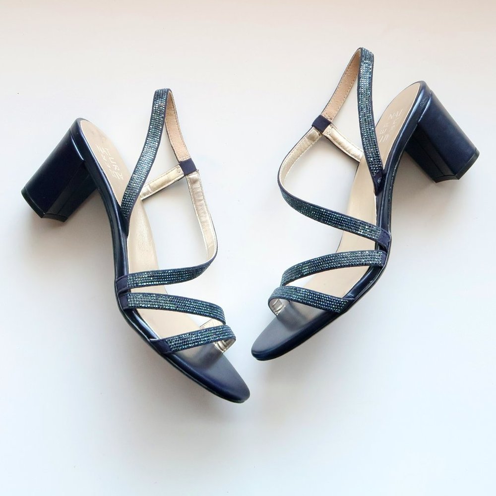 Naturalizer Vanessa Blue Rhinestone Strappy Block Heel Sandals, Dress Shoes